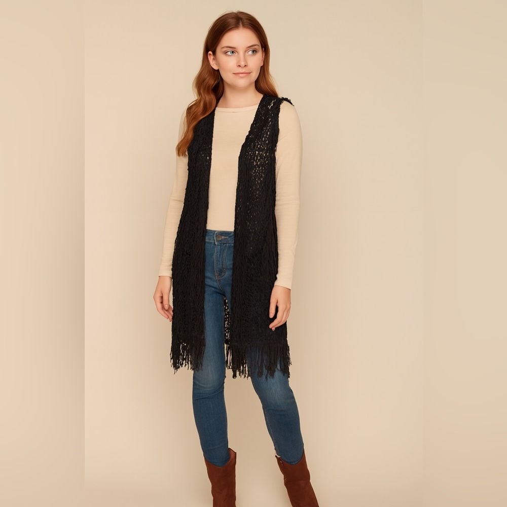 Boho PPLA Black Fringe Vest | Small